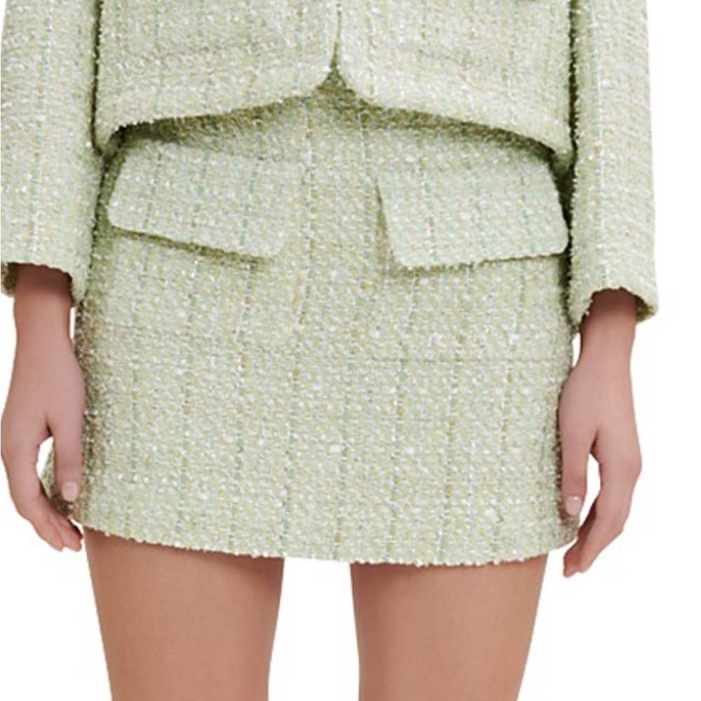 Maje Jinova Tweed Skirt - Mint shiny metallic